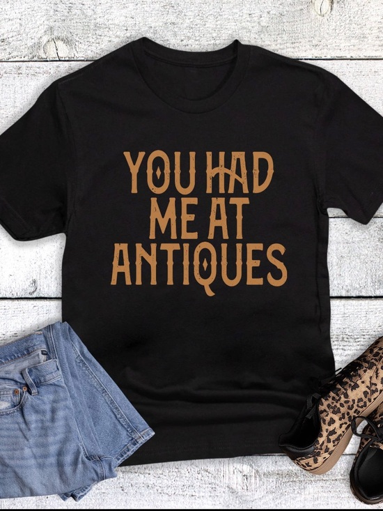 Florence and Dots Tops - You Had Me At Antiques Short Sleeve Tee - Black & Tan